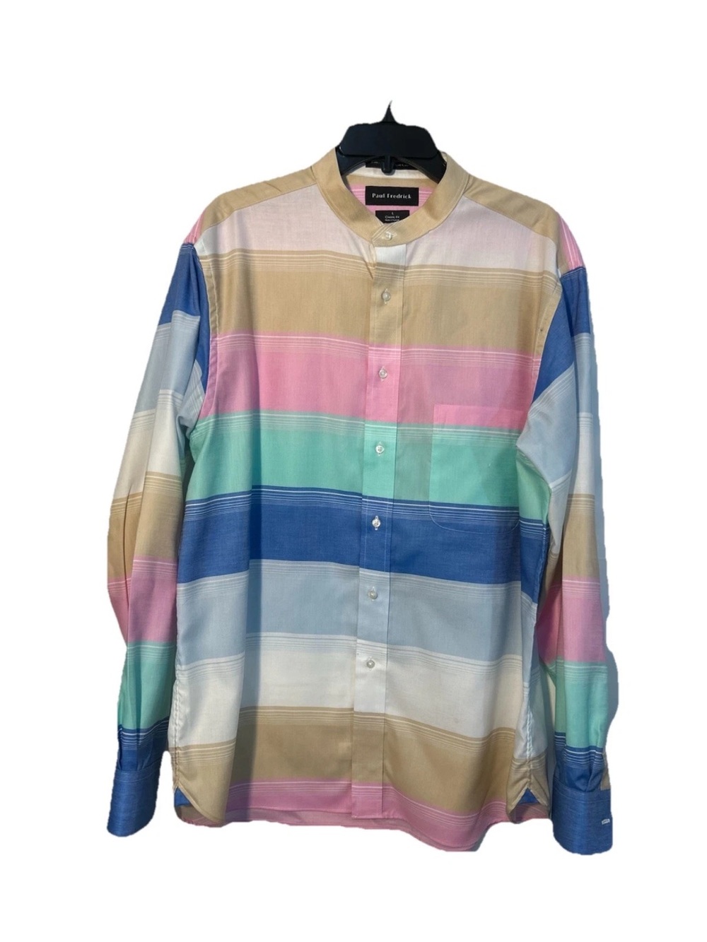 Paul Fredrick Multicolor Striped Men’s Button-Up Shirt L Band Collar